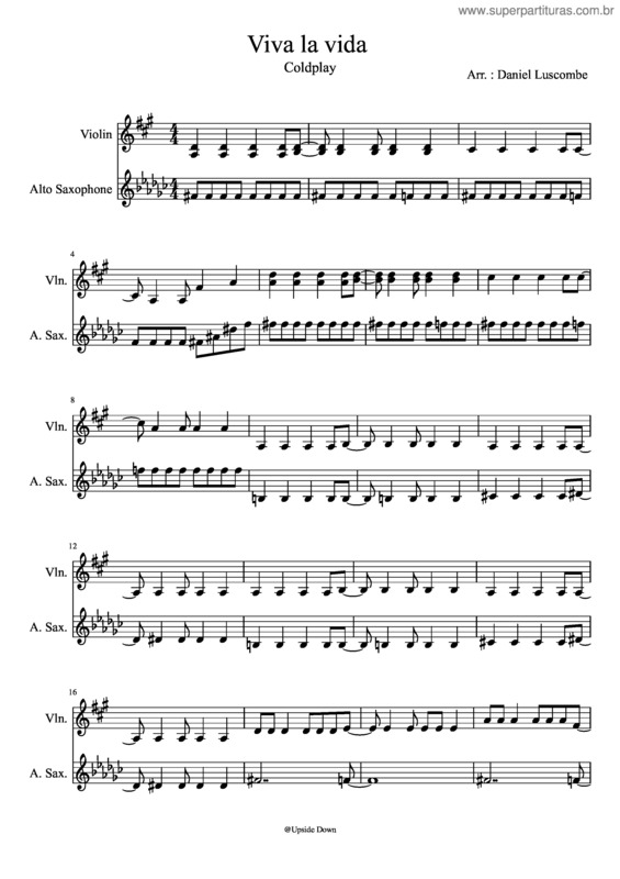 Partitura da música Viva La Vida- Accompagnement Pour Sax/Violon