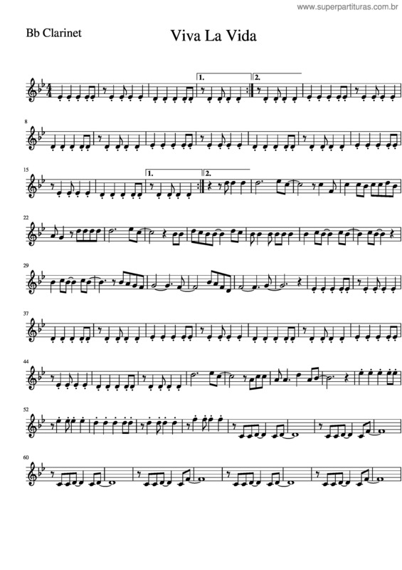 Partitura da música Viva La Vida Clarinet