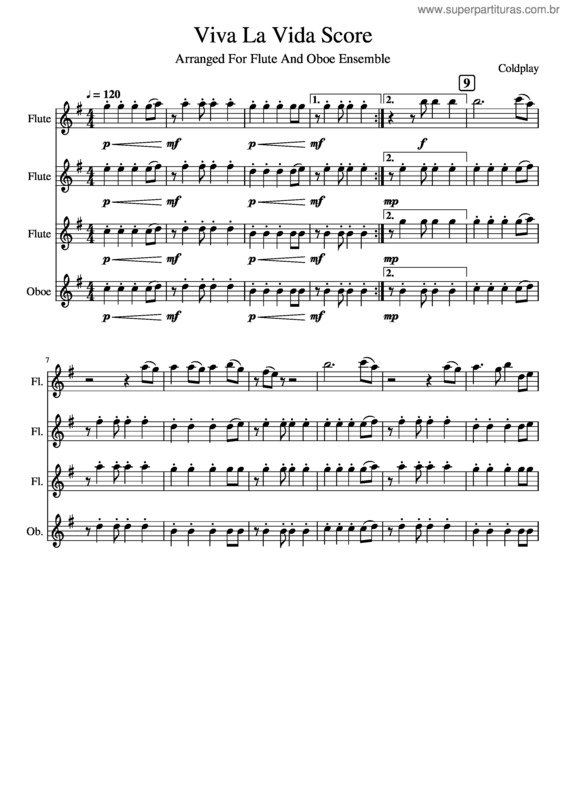 Partitura da música Viva La Vida For Flute And Oboe Ensemble
