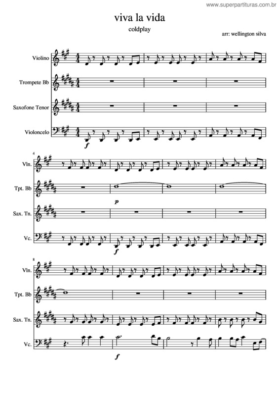 Partitura da música Viva La Vida Grupo Casamento