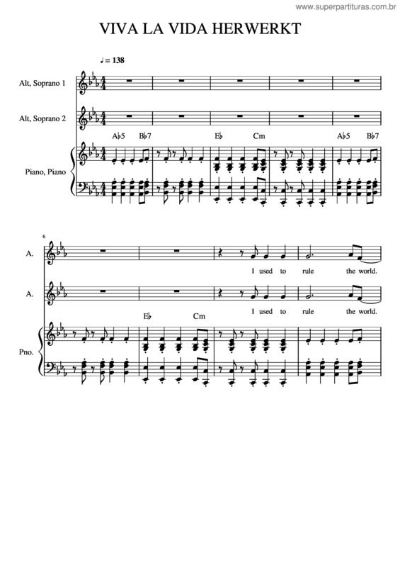 Partitura da música Viva La Vida Herwerkt