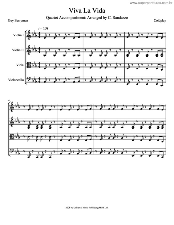 Partitura da música Viva La Vida Quartet Accompaniment