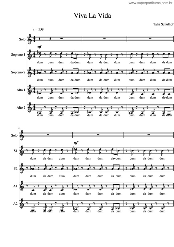 Partitura da música Viva La Vida Ssaa