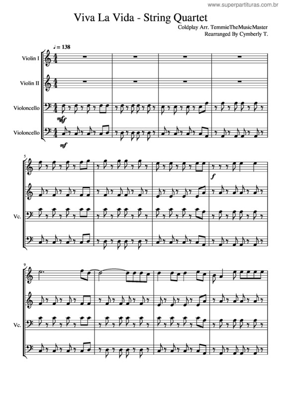 Partitura da música Viva La Vida String Quartet New