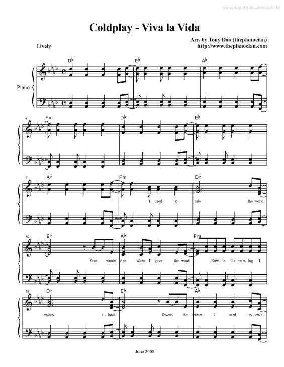 Partitura da música Viva la Vida