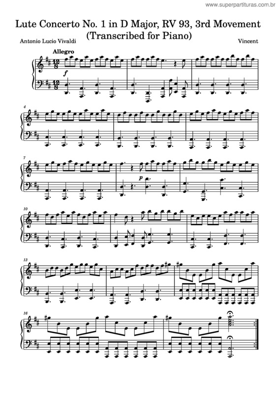 Partitura da música Vivaldi – Lute Concerto No. 1 In D Major, Rv 93, 3Rd Movement v.2