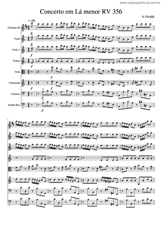 Partitura da música Vivaldi – Violin Concerto In A Minor Rv356
