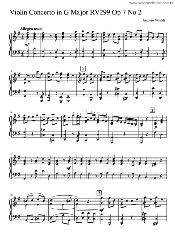 Partitura da música Vivaldi – Violin Concerto In G Major Op. 7 No. 2