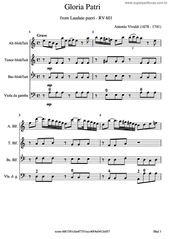 Partitura da música Vivaldi Antonio Gloria Patri