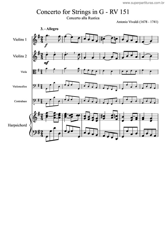 Partitura da música Vivaldi Concerto For Strings In G, Concerto Alla Rustica, Mov. 3