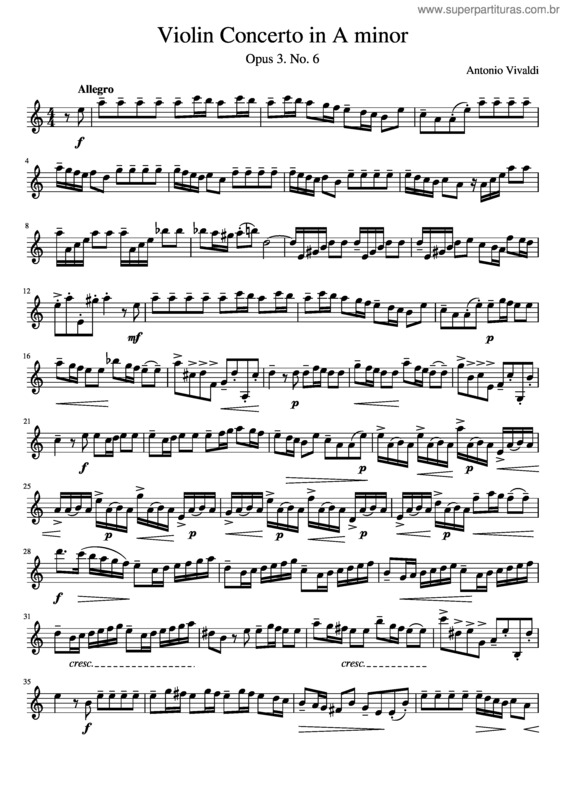 Partitura da música Vivaldi Concerto In A Minor