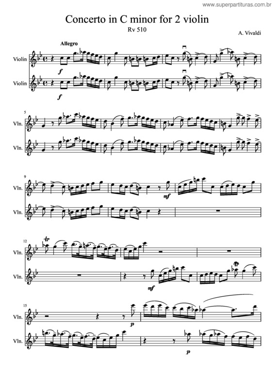 Partitura da música Vivaldi Concerto In C Minor For 2 Violin Rv 510
