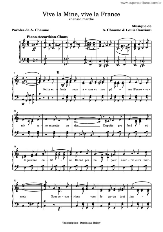 Partitura da música Vive La Mine, Vive La France – A. Chaume & L. Canziani