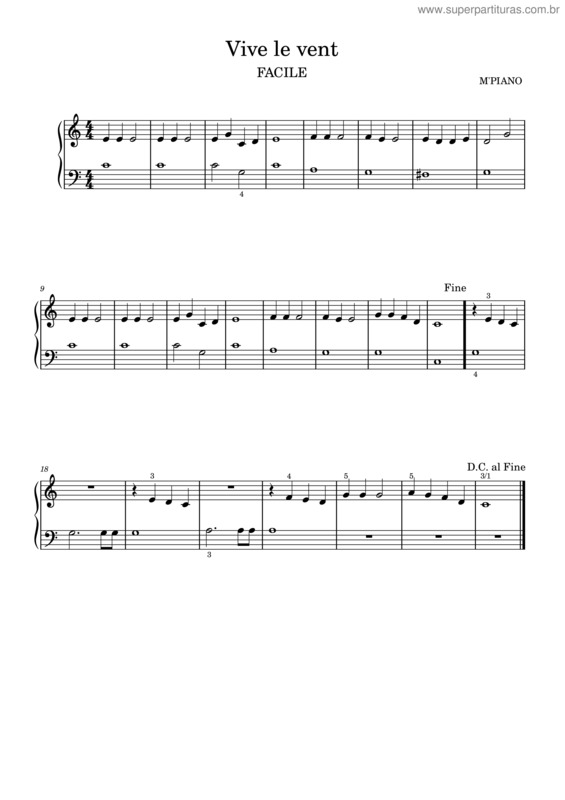 Partitura da música Vive Le Vent – ? Vive Le Vent–Facile