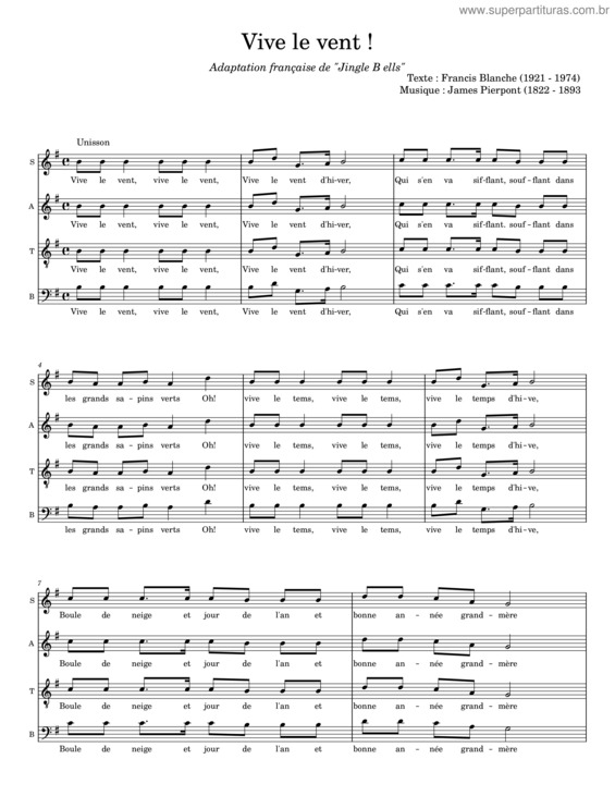 Partitura da música Vive Le Vent – Blanche, Francis And Philippe, Pierre