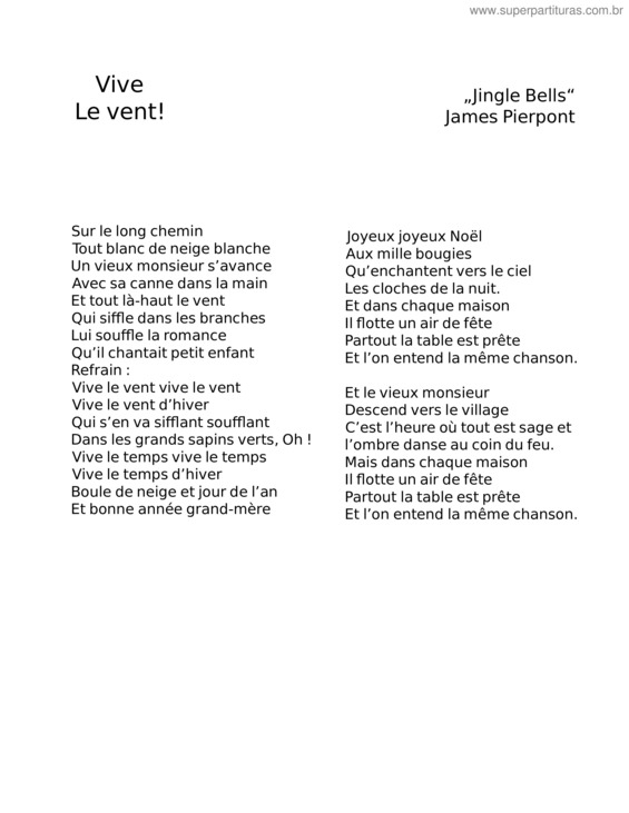 Partitura da música Vive Le Vent – James Pierpont