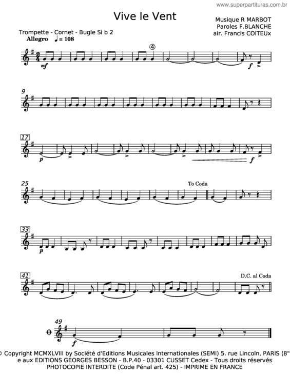 Partitura da música Vive Le Vent – Misc Traditional v.2