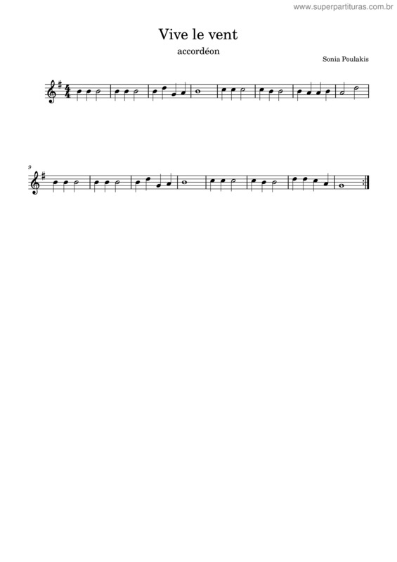 Partitura da música Vive Le Vent Accordéon Main Droite Simplifié – Soniapoulakis