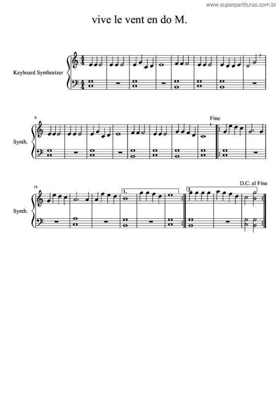 Partitura da música Vive Le Vent En Do M., Pour Piano Facile
