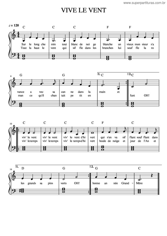 Partitura da música Vive Le Vent