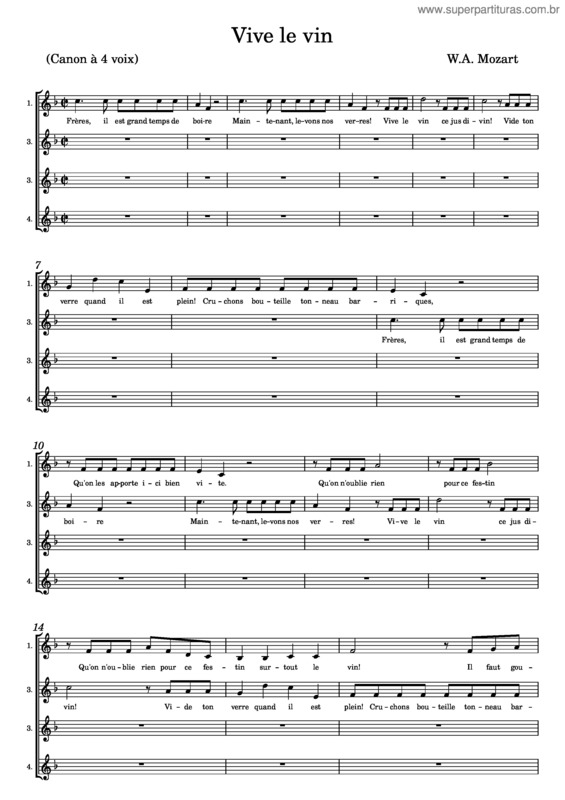Partitura da música Vive Le Vin – Wolfgang Amadeus Mozart