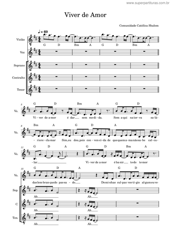 Partitura da música Viver De Amor – Comunidade Católica Shalom