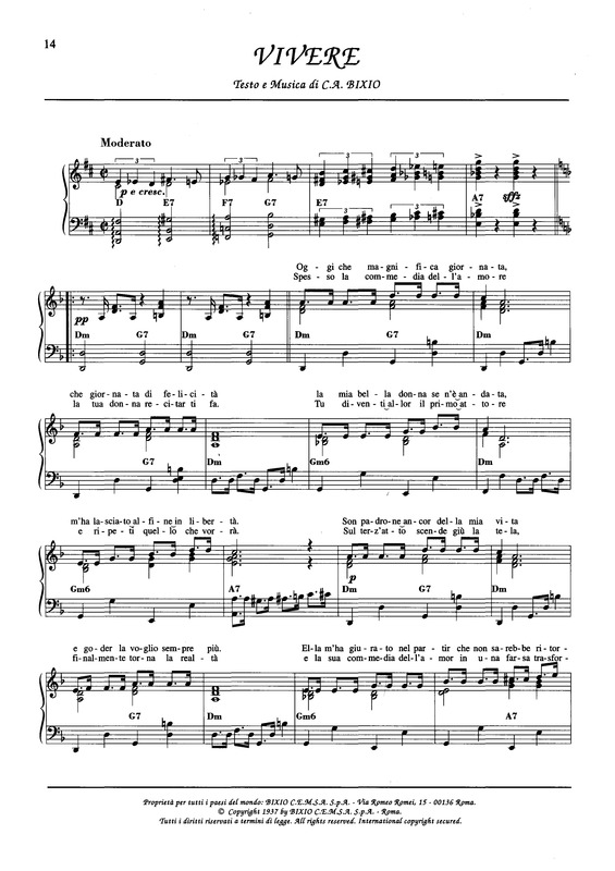 Partitura da música Vivere