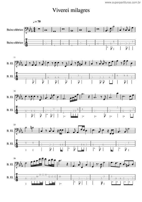 Partitura da música Viverei Milagres – Baixo