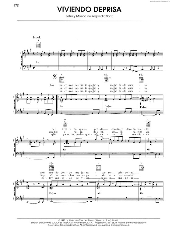 Partitura da música Viviendo Deprisa v.2