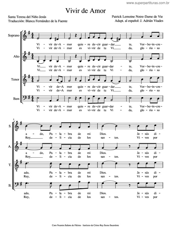 Partitura da música Vivir De Amor – Patrick Lemoine