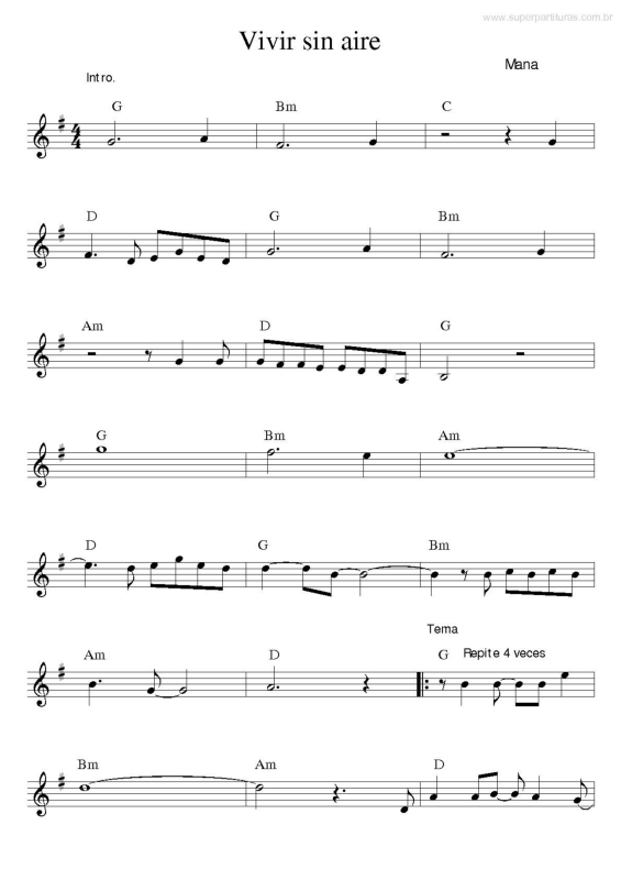 Partitura da música Vivir Sin Aire v.2