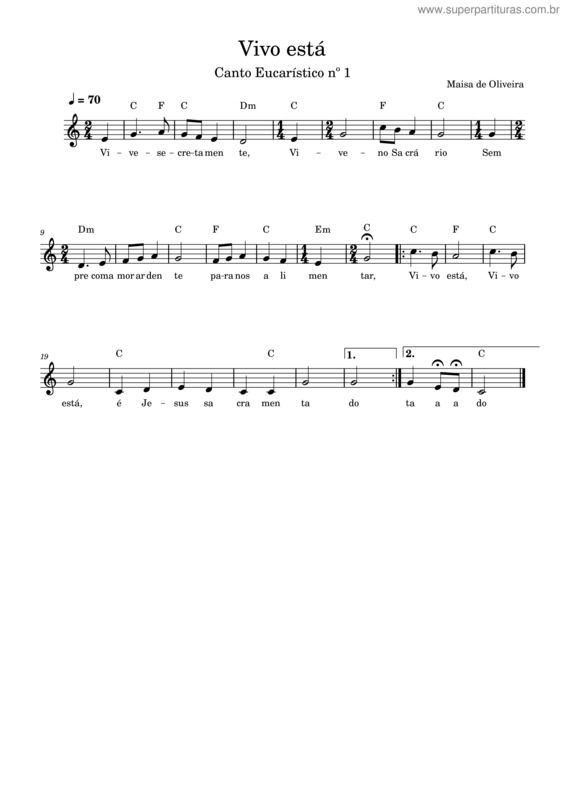 Partitura da música Vivo Está v.2