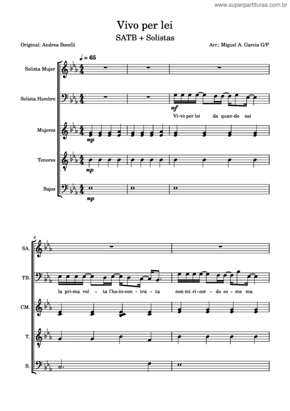 Partitura da música Vivo Per Lei – Andrea Bocelli v.2