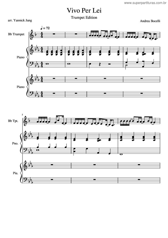 Partitura da música Vivo Per Lei – Andrea Bocelli Vivo Per Lei A 2 Voix Trompette/Piano