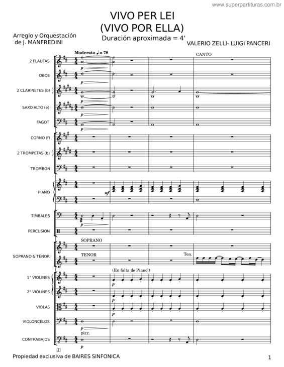 Partitura da música Vivo Per Lei – Luigi Panceri;Mauro Mengali;Valerio Zelli v.2