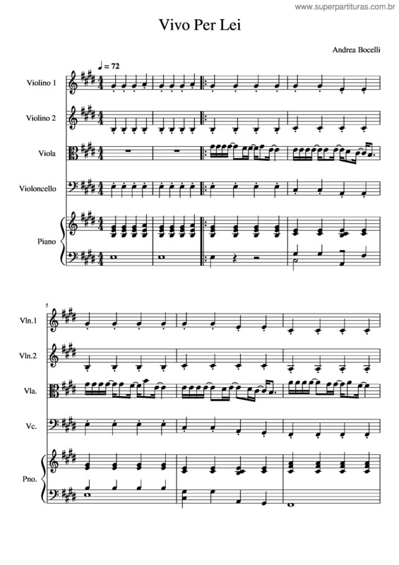 Partitura da música Vivo Per Lei – Vivo Por Ella