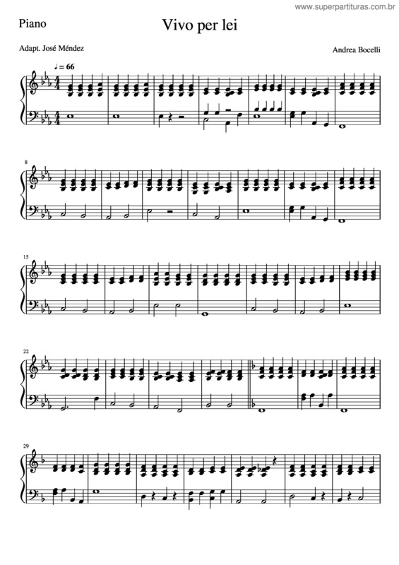 Partitura da música Vivo Per Lei–Piano