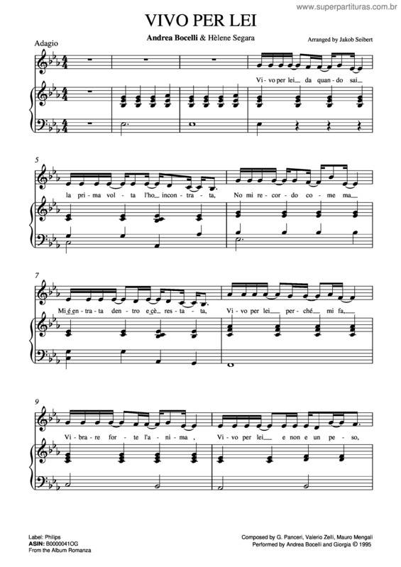 Partitura da música Vivo Per Lei v.4