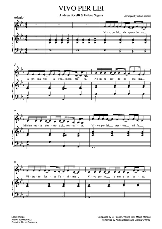 Partitura da música Vivo Per Lei v.5