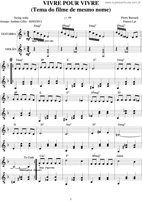 Partitura da música Vivre Pour Vivre