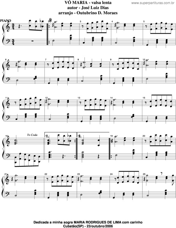 Partitura da música Vó Maria v.2