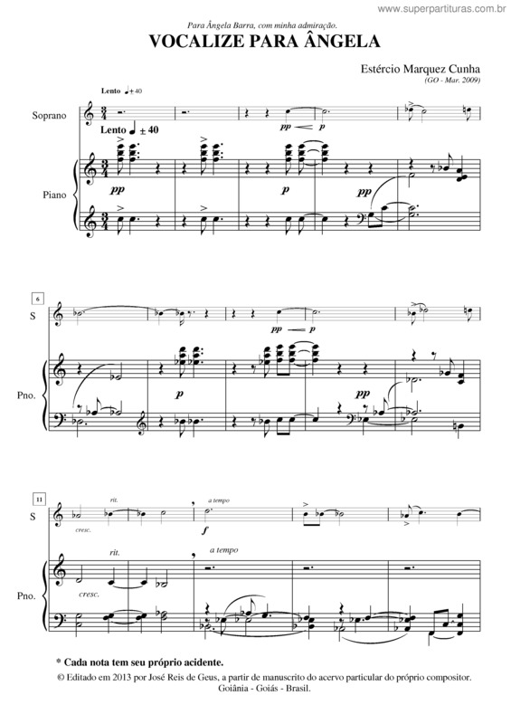 Partitura da música Vocalize para Ângela