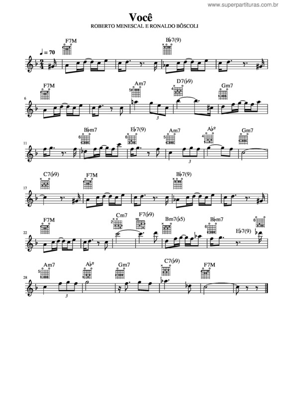 Partitura da música Você – Roberto Menescal Roberto Menescal Você