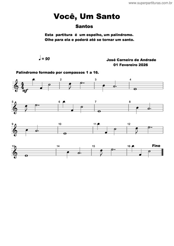 Partitura da música Você, Um Santo