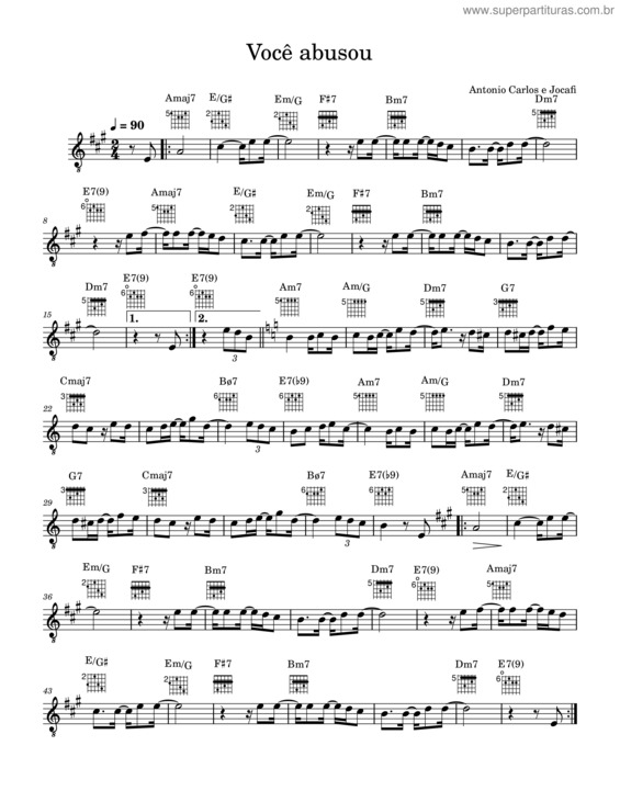 Partitura da música Você Abusou – Antônio Carlos & Jocafi