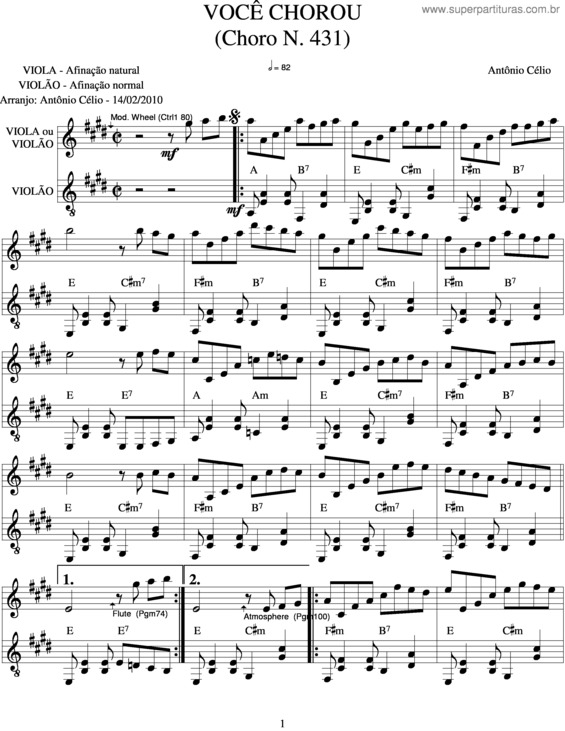 Partitura da música Você Chorou