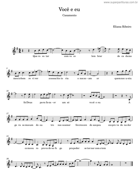 Partitura da música Você E Eu – Eliana Ribeiro