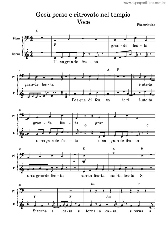 Partitura da música Voce Gesù Perso E Ritrovato Nel Tempio Pio Aristide