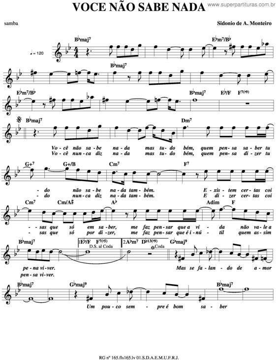 Partitura da música Você Não Sabe Nada