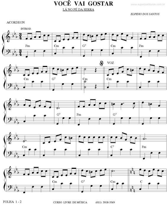 Partitura da música Você Vai Gostar (Lá no Pé da Serra)